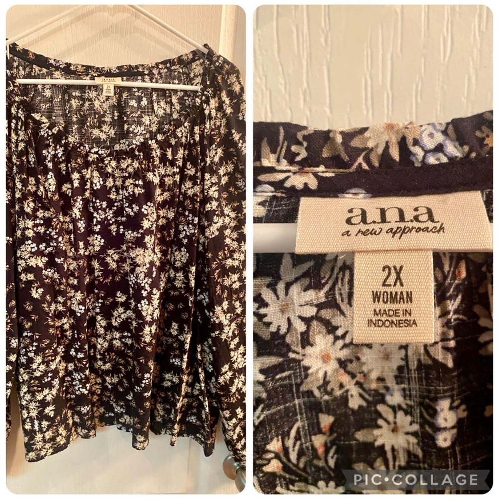 a.n.a Black and White Floral Top 2X